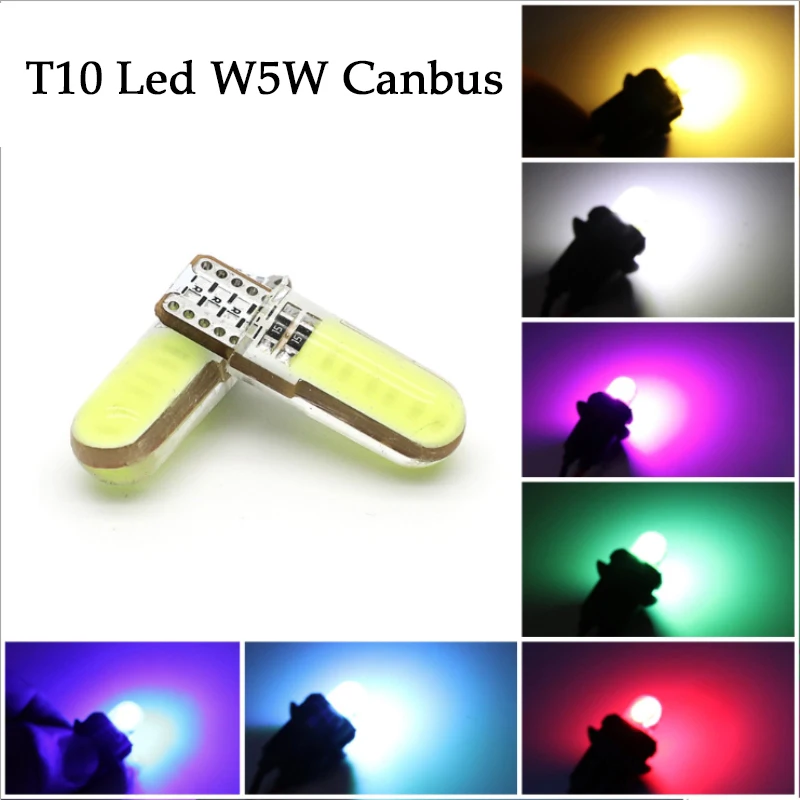 

СВЕТОДИОДНЫЕ Лампы Canbus T10 COB W5W, 7 цветов, 4 шт.