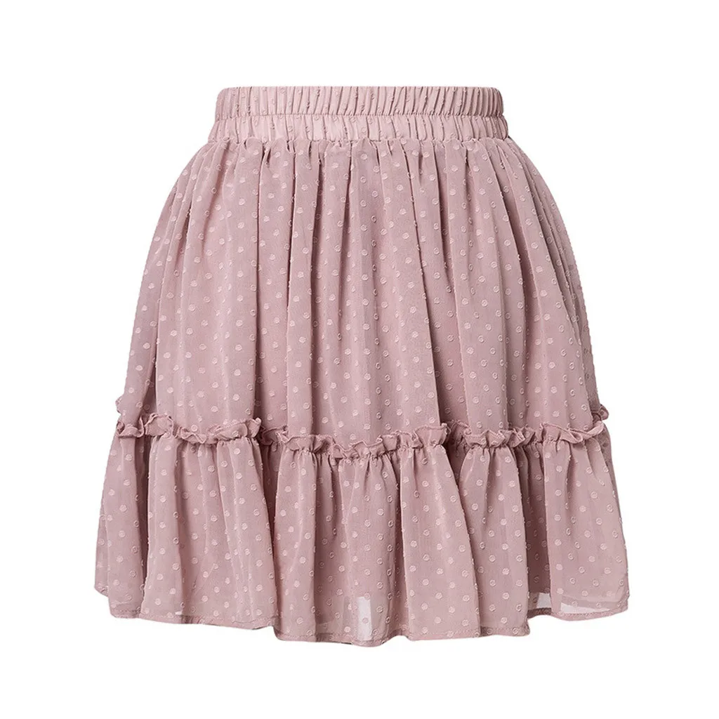 

Female Short Skirts High Waist Pleated Ruffle Cute Beach Skirt Fashion Korean Kawaii Women Ruffle Chiffon A Line Mini Skirt