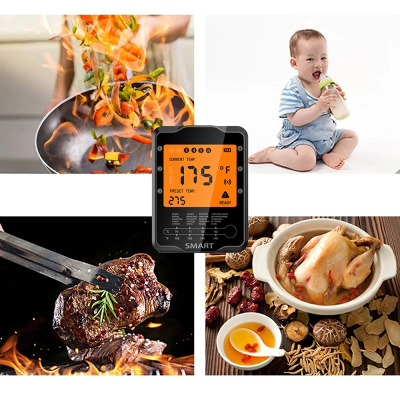 

Wireless Digital BBQ Thermometer Bluetooth Kitchen Food Thermometer with Probes Control Food Cooking Timer and Alarm Function