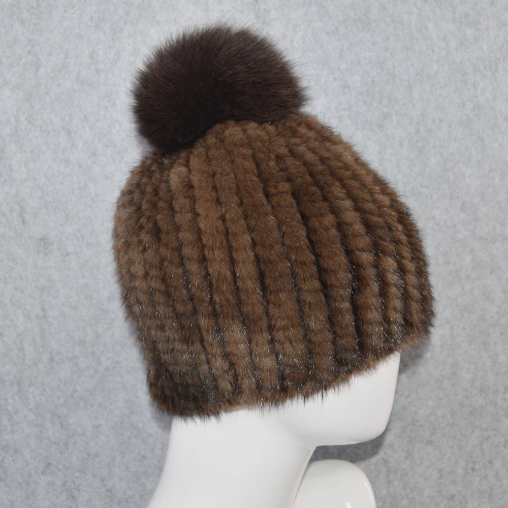 2021 повседневные зимние теплые женские вязаные шапки из натурального меха норки