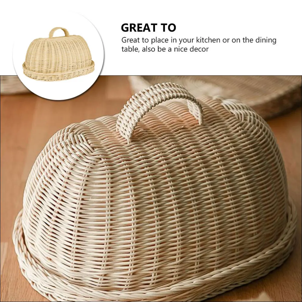 

1 Set of Kitchen Food Cover Rattan Basket Food Cover Protective Cover (Khaki)