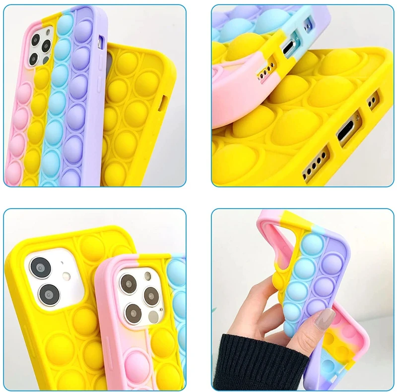 Rainbow Push It Bubble Fidget Case for IPhone 12 13 Pro Max XS XR X 8 7 6 Plus SE 2020 11 10 IPones Soft Silicone Back Cover | Мобильные