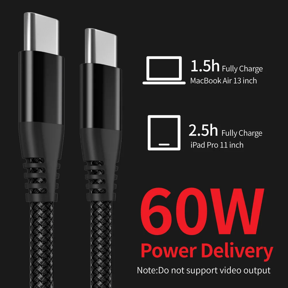 

60W Type C PD Cable 3A Fast Charging Data Cord For Samsung A70 Xiaomi Mi 11 Huawei P40 P30 Mobile Phone USB C Quick Charge Cable