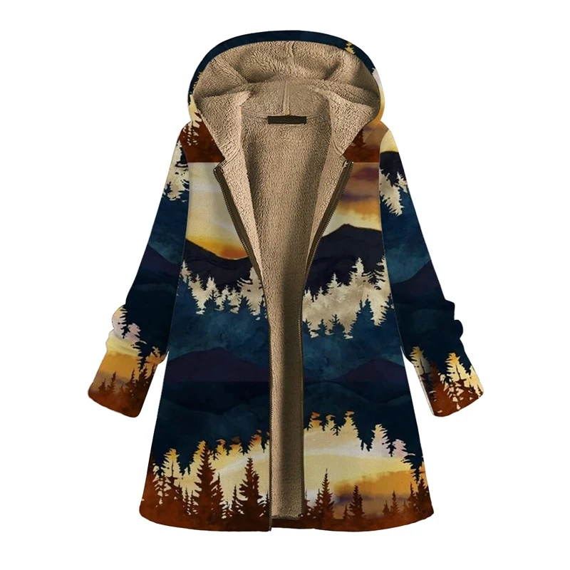 

2020 Women Winter Warm Hooded Jacket Flower Print Hoody Vintage Oversized Coats Winter Padded Jacket Women Zipper Parkas