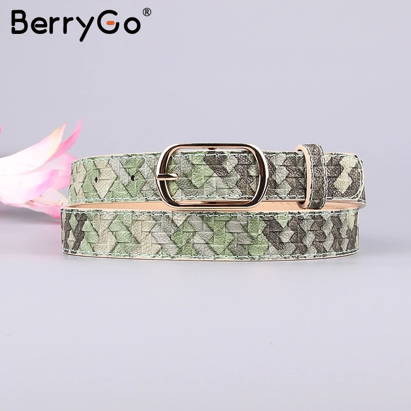 BerryGo женское платье со змеиным узором джинсы кожаный пояс принт змеиной кожи женский пояс из искусственной кожи Золотая квадратная игла пояс на пряжке