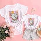 Детская одежда для девочек и мальчиков верхняя одежда с короткими рукавами на лето, слон Дамбо с принтом Футболка с коротким рукавом с изображением мультгероев для взрослых унисекс белая футболка; Семейный комплект для мамы