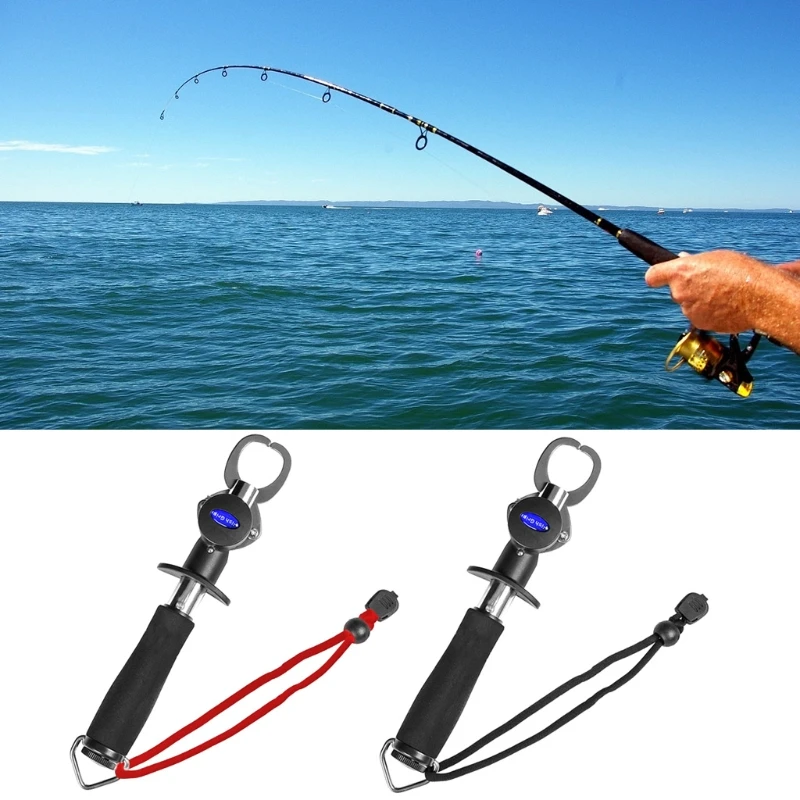 

Fish Grip Holder Stainless Steel Fishing Gripper Fish Lip Grabber with Wrist Strap Professional Fish Holder