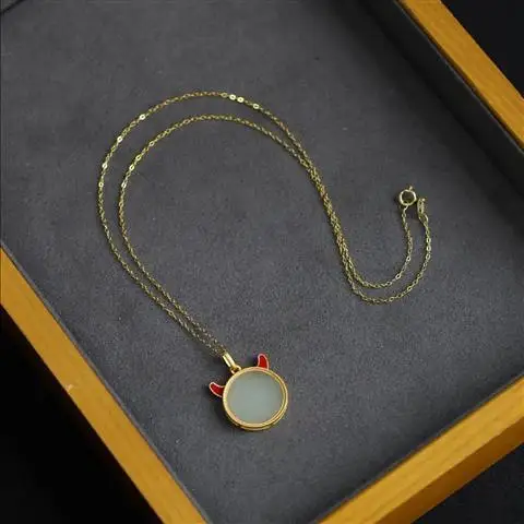 

Original Little Devil Hetian Jade Chinese Style Ancient Silver Gilding Pendant Chinese Zodiac Cow Necklace Arrogant Animal Year