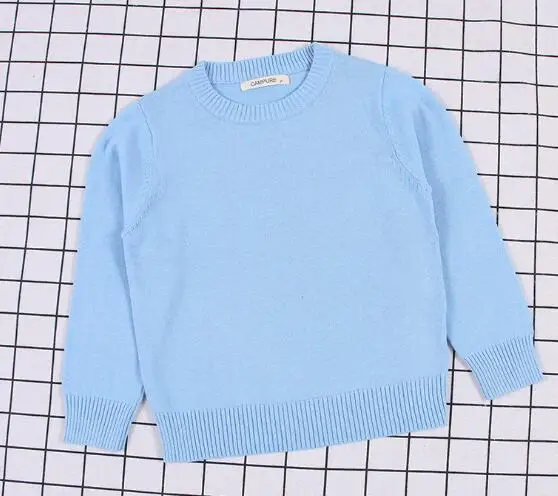 sky blue Коллекция года, Свитера для мальчиков весенний вязаный свитер в рубчик для маленьких девочек свитера для девочек однотонная одежда ярких цветов для детей пуловер для девочек - Цвет: sky blue
