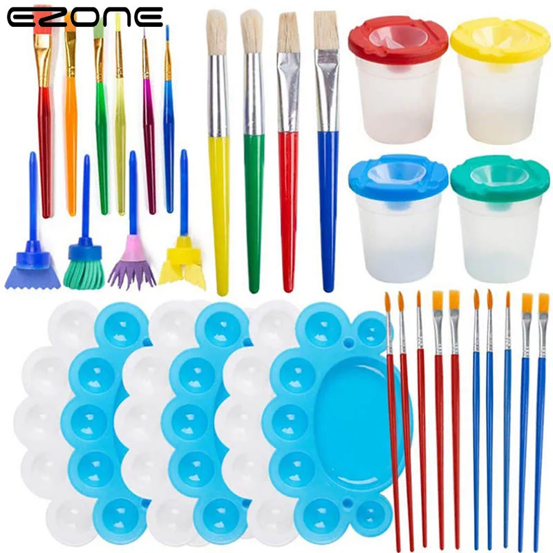

EZONE 34PCS Children's DIY Paint Brush Palette Painting Foam Sponge Brush Paint Brushes Drawing Tools Raffiti Brush Tool Set