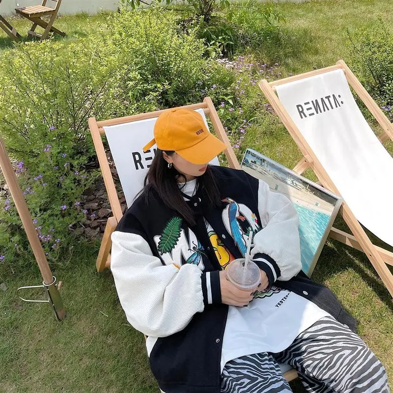 

Embroidered baseball jacket women coat patchwork spring autumn new Korean fashion printed vintage loose casual bomber jacket
