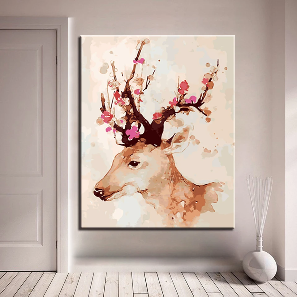 Sika deer DIY Краска ing комплекты номеров картина с каллиграфией акриловая краска по