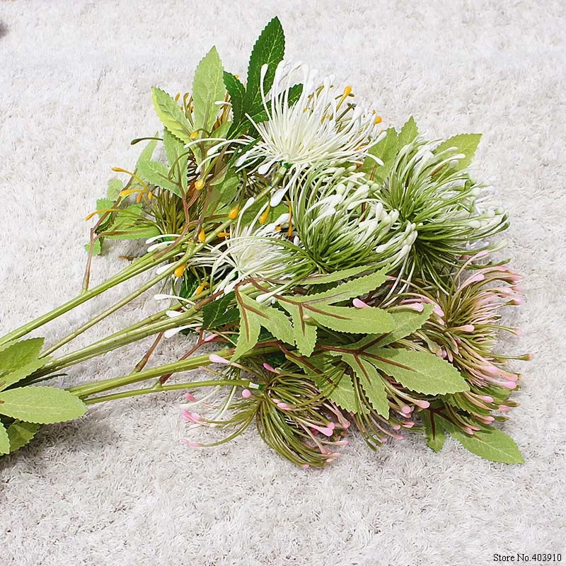 3 головки/ветка Leucospermum искусственные цветы для украшения свадьбы Искусственные цветы Пластиковые поддельные цветы Флер искусственное