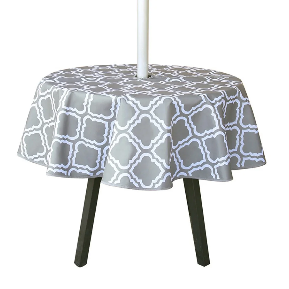

Indoor And Outdoor Round Tablecloths, With Umbrella Holes And Zippers, Spill-proof And Waterproof Striped Tablecloths