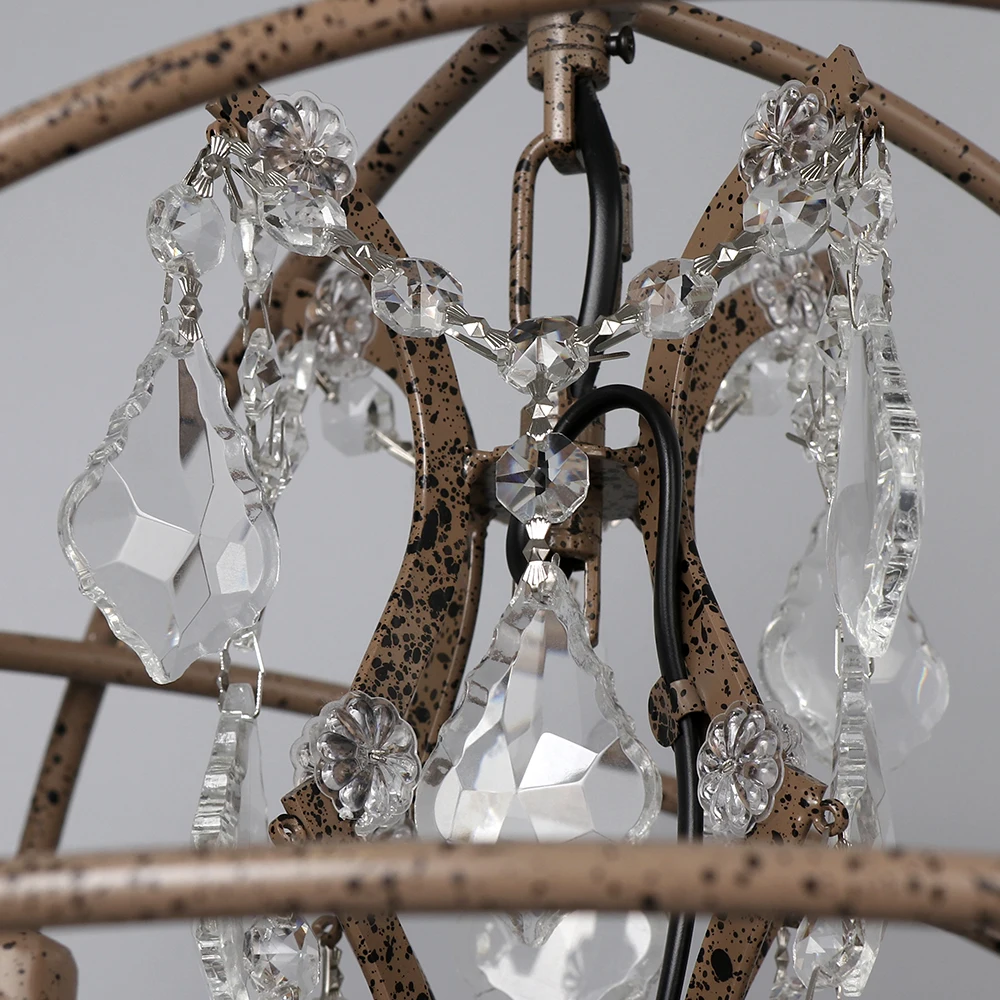 

Retro vintage rust iron cage chandeliers E14 big style crystal chandelier lustre LED lamp Lighting for living room bedroom bar