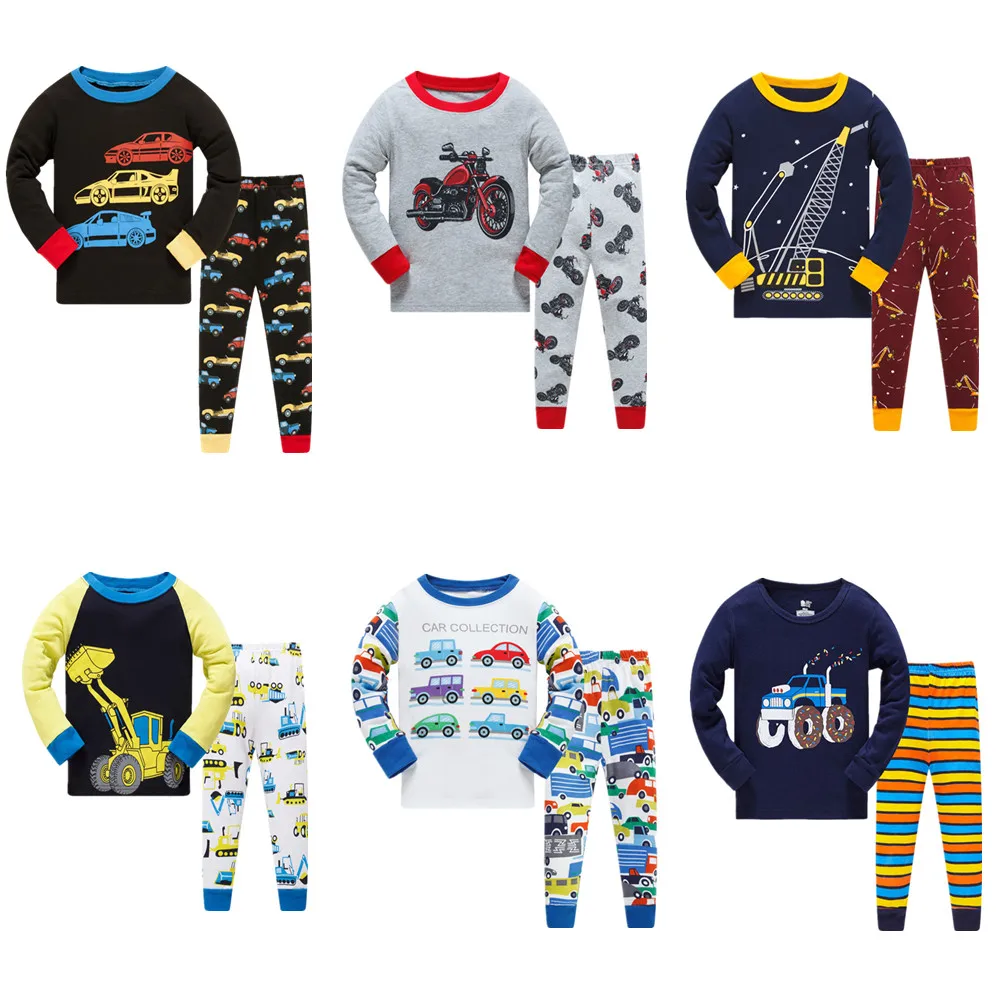 Пижамный комплект для мальчиков Мультяшные строительные машины детская одежда
