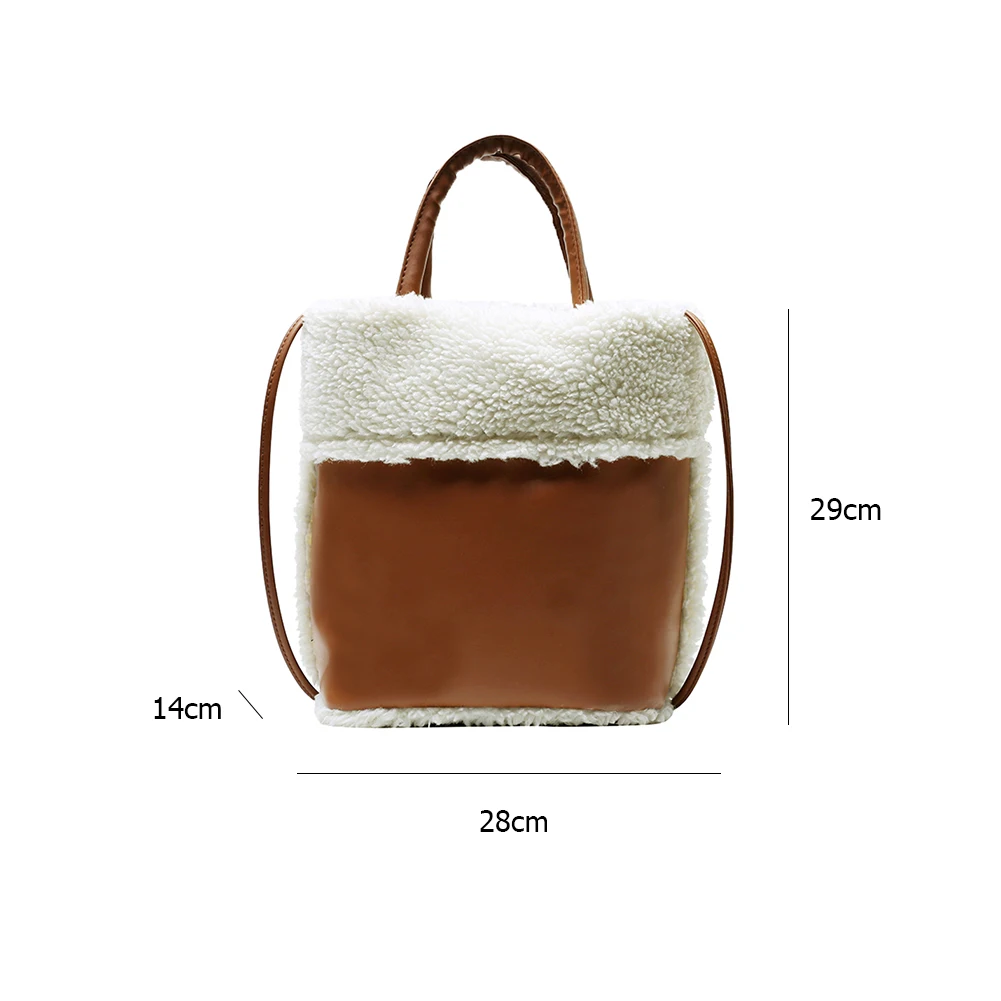 

Fashion Exquisite Shopping Bag Autumn Women Splicing PU Plush Messenger Bag Outdoor Big Capacity Handbag Totes