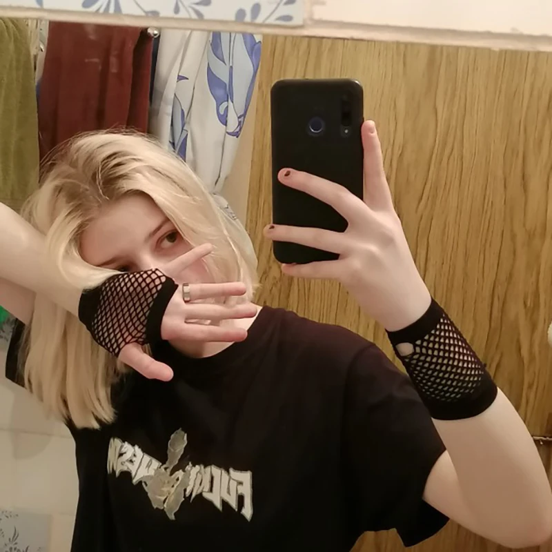 Новые черные женские короткие сетчатые перчатки без пальцев в стиле панк-рок