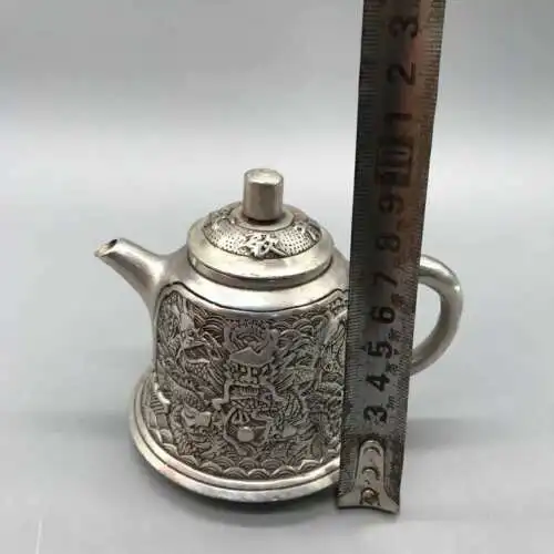 

Collect China Ming Dynasty Paktong Fengshui Nine Dragon Lucky Cloud Teapot Pot