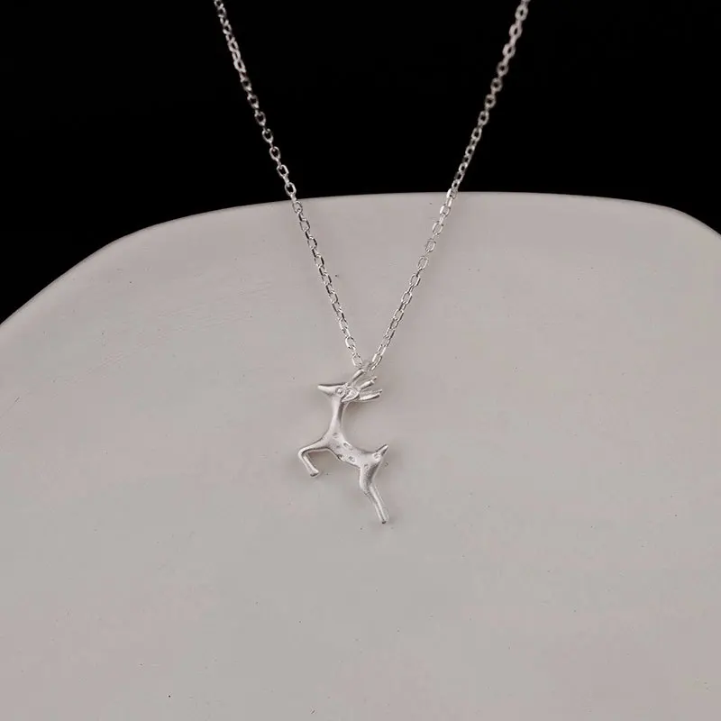 Leouerry матовый лося ожерелье подвеска колье для женщин девочек 925 стерлингового