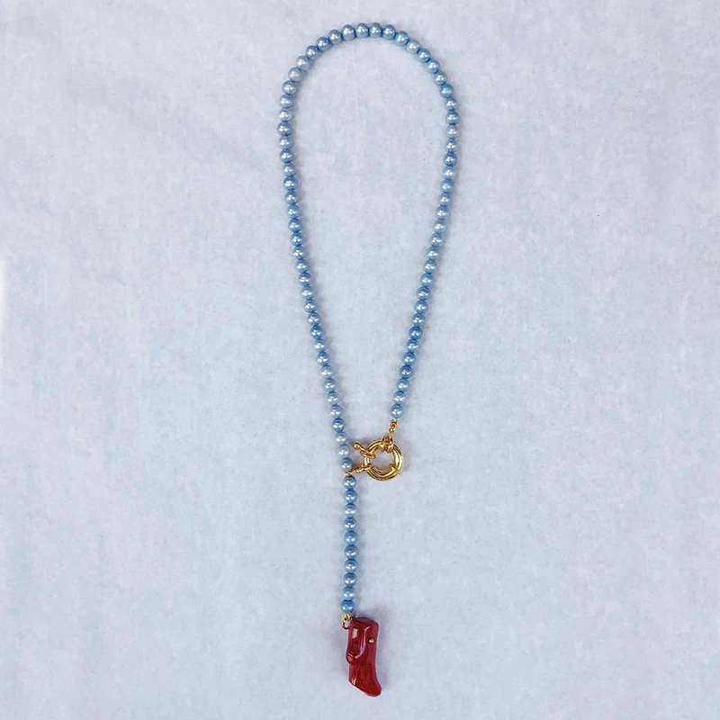 Vrouwen Чокеры kettingen колье Boho lariat nl perles bleues et pendentif corail красный коралл вешалка kettingen gelaagd