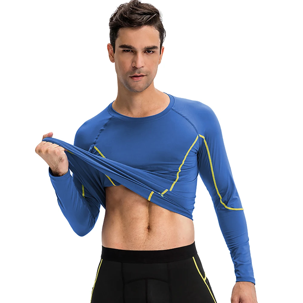 Men Sports Shirt Quick Dry Tight Long Sleeve Running T-shirt Compression Underwear Gym Fitness joggers Training Sportswear MMA