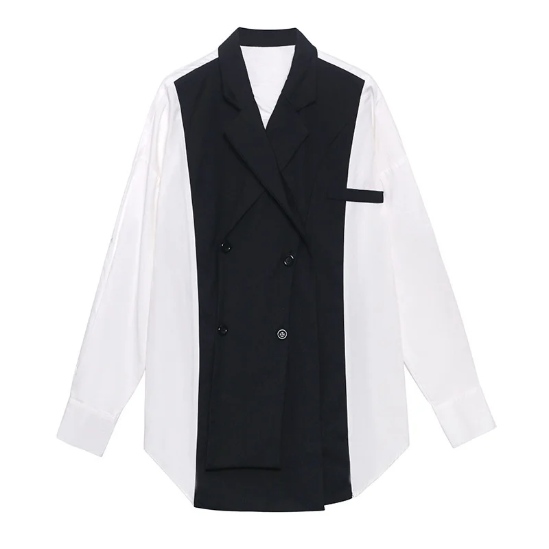 

Shirt women's sense of design small Hong Kong Style irregular shirt 2021 new spring temperament white chic top