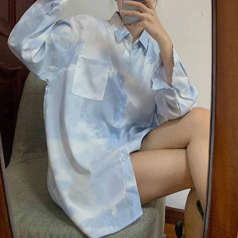 Женская блузка с градиентным принтом летняя весенняя свободная в Корейском