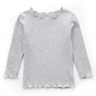 Новая Осенняя Однотонная футболка с длинным рукавом для маленьких девочек, детские хлопковые топы, футболки, повседневная блузка