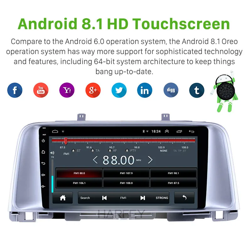 Harfey 9 &quotAndroid 8 1 GPS автомобильный радиоприёмник Bluetooth для Kia K5 мультимедиа с USB wifi
