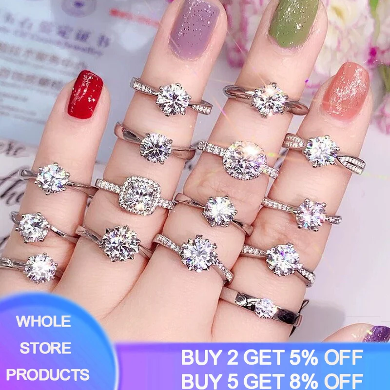 

With Certificate 100% Original 925 Silver Ring Natural Zirconia Gemstone Diamond Wedding Band for Bride Women Silver 925 Jewelry