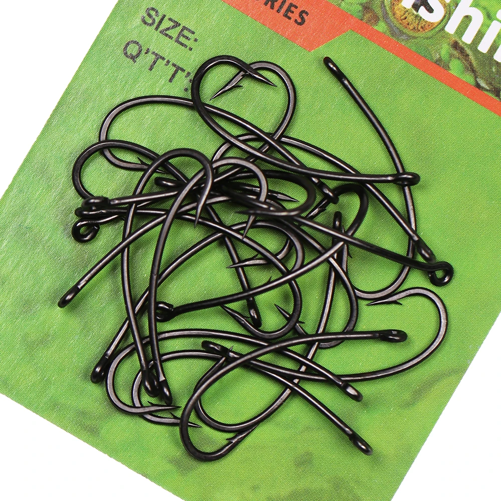 

ICERIO 100pcs Long Shank Curved Kirbed Carp Fishing Hook Matt Black Turndown High Carbon Steel Barbed Rig Hooks