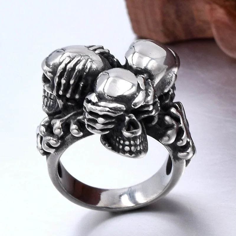 

Trendy Fashion Retro Style Skull Men Domineering Ring Punk Motorcycle Popular Accessories Hip Hop Rock Jewelry Halloween Gift