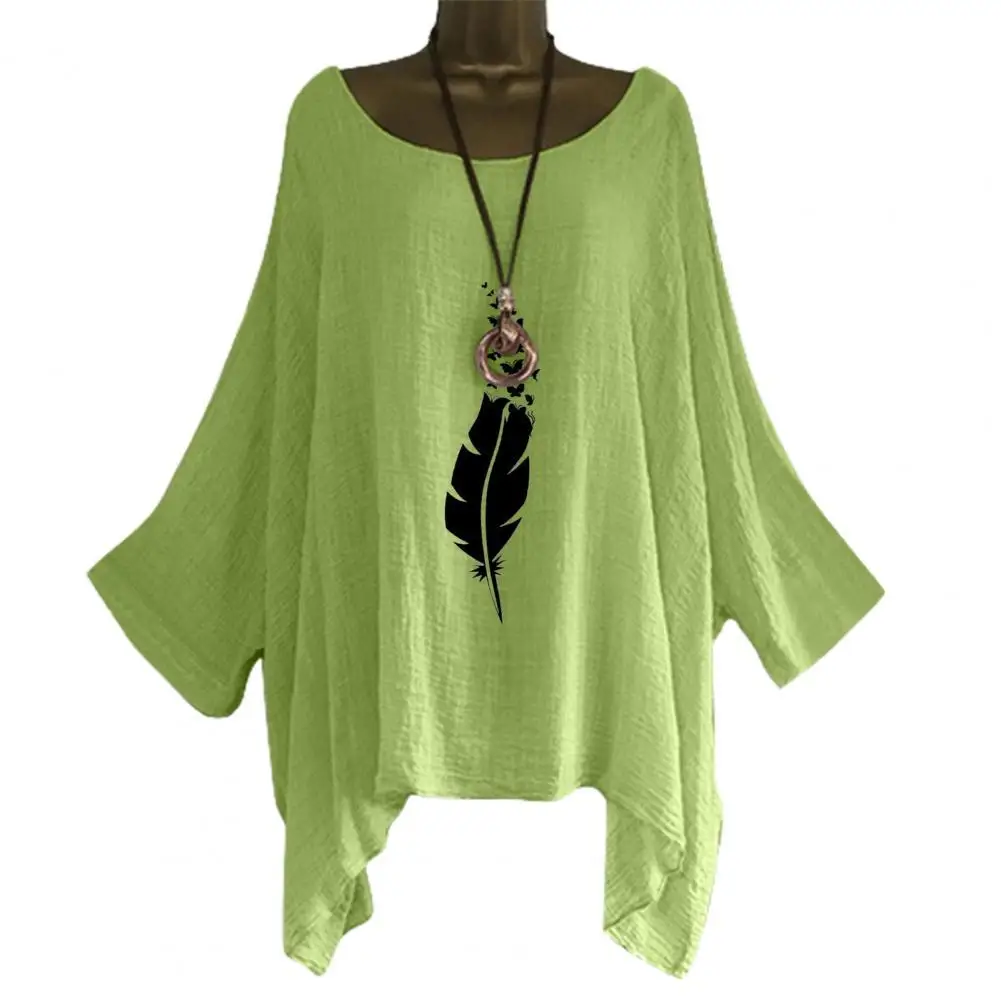 

Женская футболка с принтом перьев, летняя повседневная свободная футболка с коротким рукавом «летучая мышь»