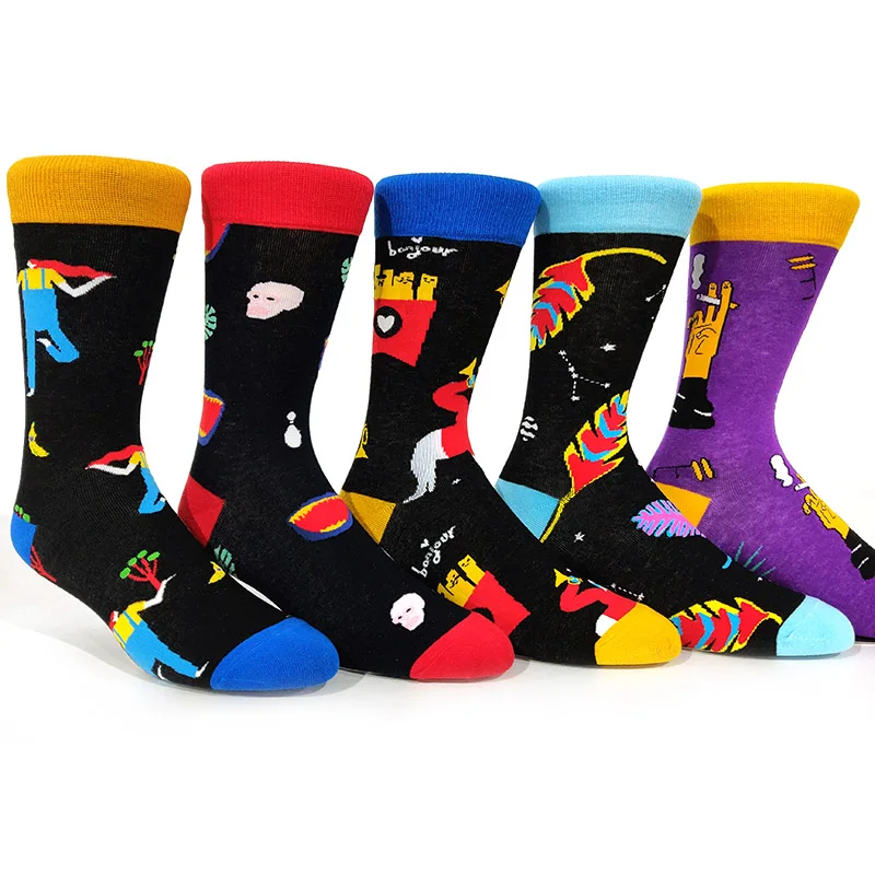 

5 Pairs Women Cartoon Happy funny Socks Avocado Hamburg Art Female Cute Hipster Fashion Chic Movement Skateboard Cotton Socks