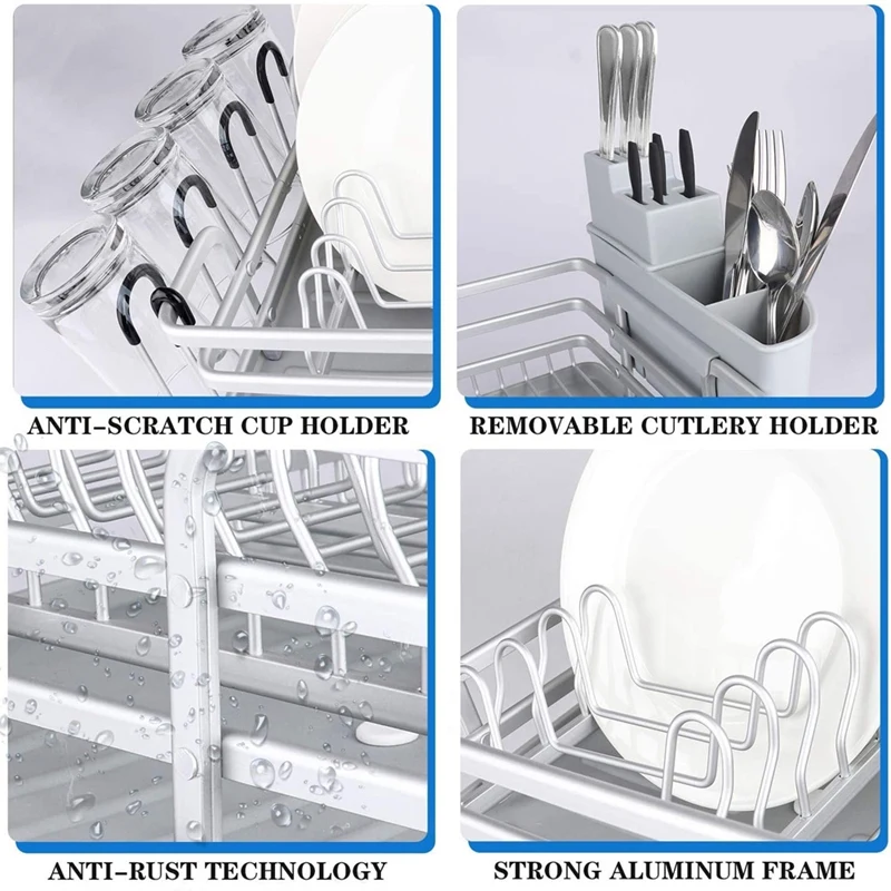 

Dish Drying Rack, Compact Rustproof Dish Rack and Drainboard Set, Dish Drainer with Adjustable Swivel Spout