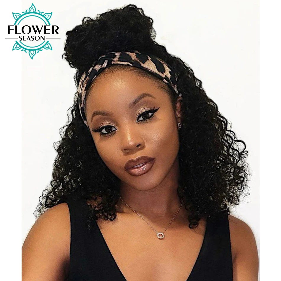 Парик с головной повязкой человеческих волос кудрявый афро машины сделали