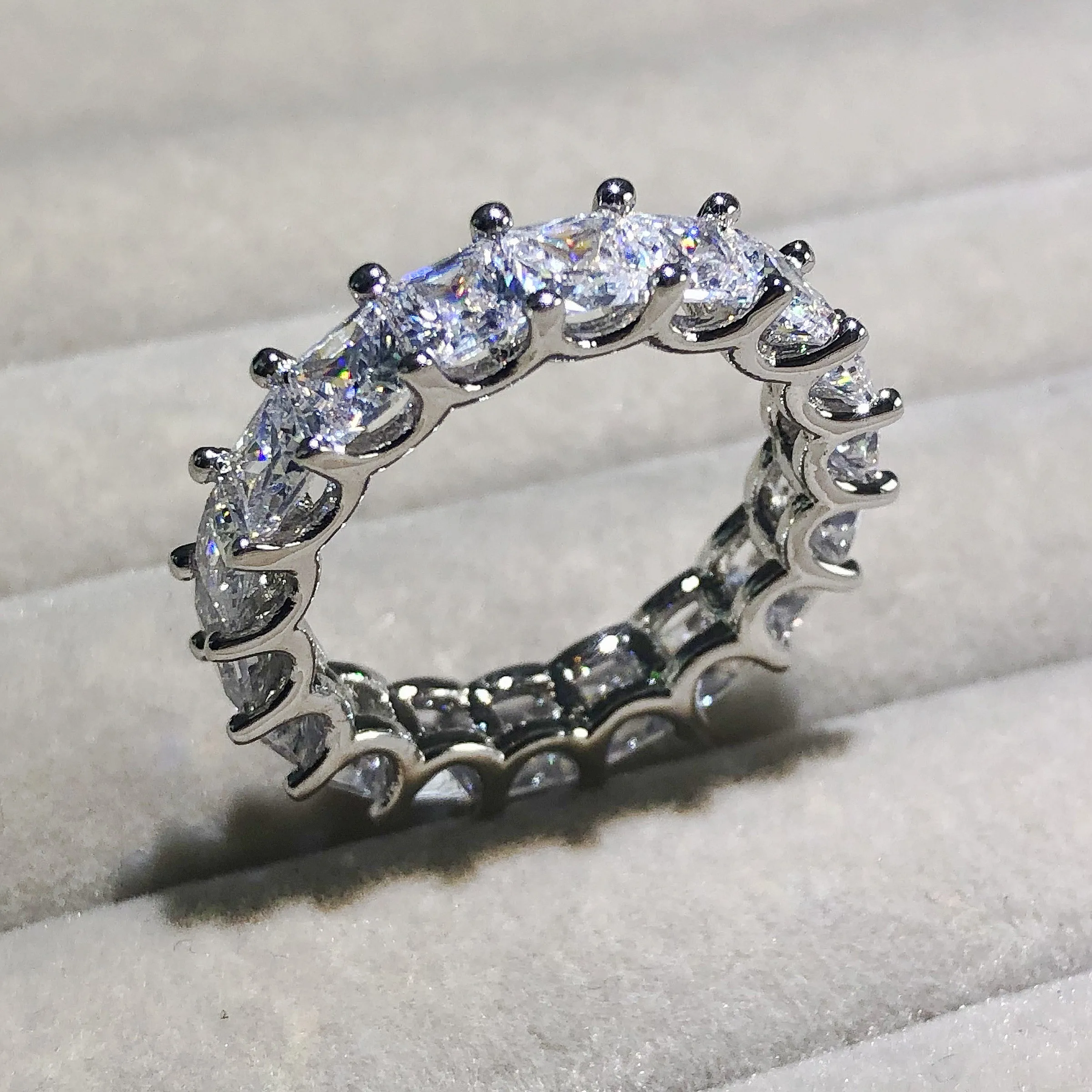 

925 SILVER ENGAGEMENT WEDDING Rings FOR WOMEN PAVE SETTING FULL SQUARE stone Simulated Diamond ETERNITY BAND RING SET