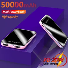 50000mAh Mini Power Bank Portable Mirror Digital Display Fast Charging Outdoor Travel External Battery for Xiaomi iPhone Samsung