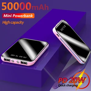 50000mah mini power bank portable mirror digital display fast charging outdoor travel external battery for xiaomi iphone samsung free global shipping