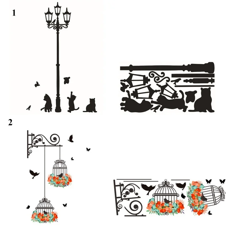 3D озорные Коты птицы и уличный светильник Настенная Наклейка на стену наклейки