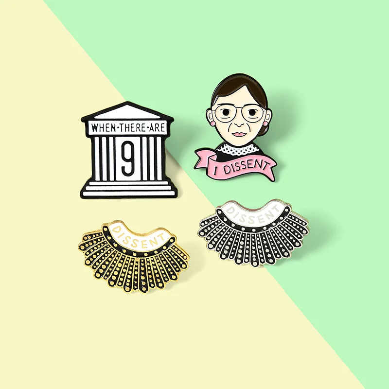 

New DISSENT Feminism Enamel Brooch For Women Charm Ruth Bader Ginsburg Court Badge Lapel Pins Female Jewelry Gifts