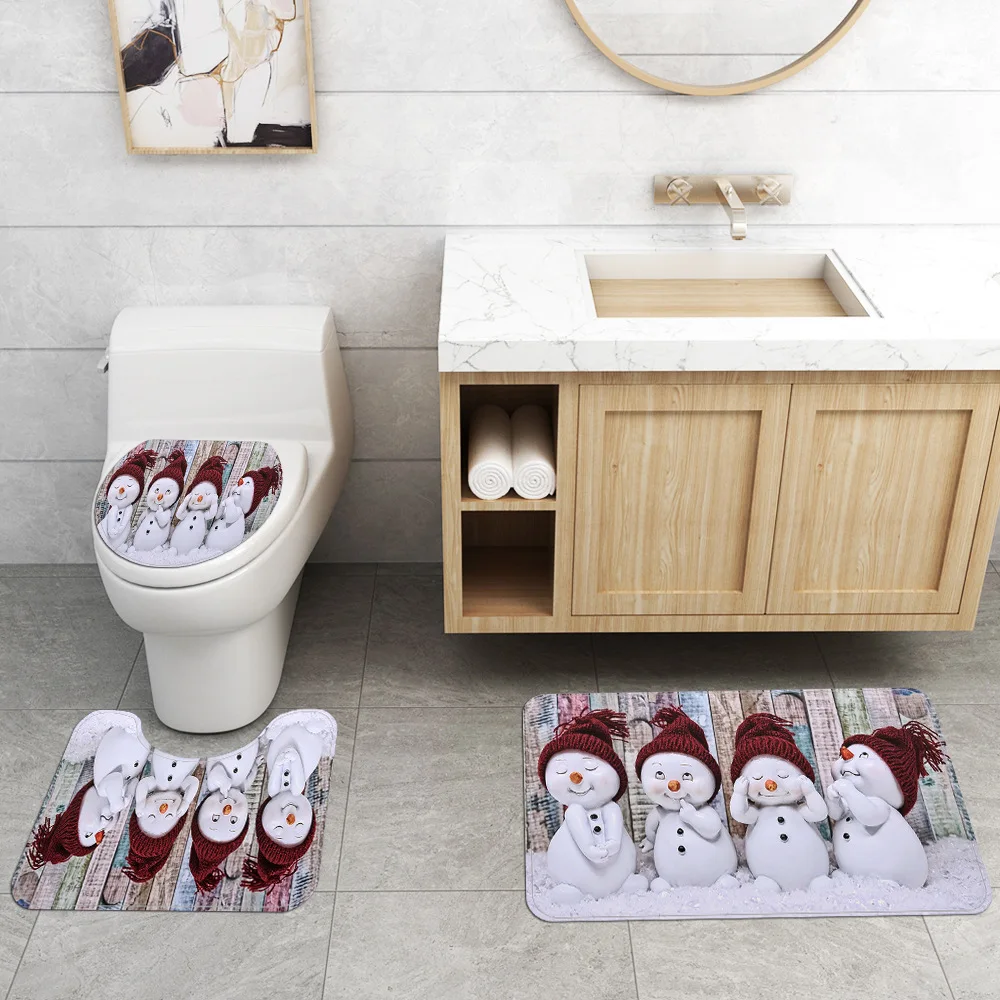 Симпатичная занавеска для ванной комнаты с изображением маленького снеговика