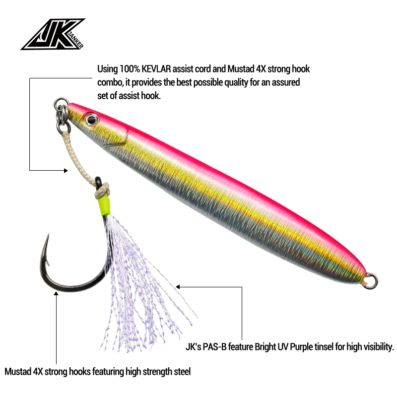 JK PAS-B Fishing Single Assist Hook Set 3/0 5/0 7/0 8/0 9/0 10/0 Fishhook Hooks  Boat Fishing Accessories