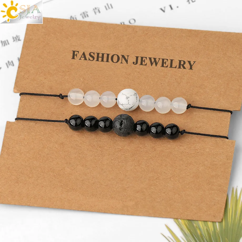 Браслеты CSJA из натурального оникса с оплеткой регулируемые браслеты черных и