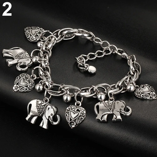 Women's Vintage Unique Carved Heart Elephant Shiny Pendant Bracelet Bangle колгоьки женские | Украшения и