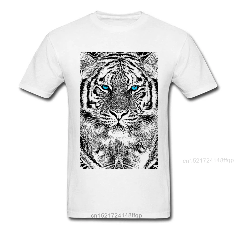 Мужская футболка в стиле хип хоп с принтом Голубые глаза для Тигра белые топы