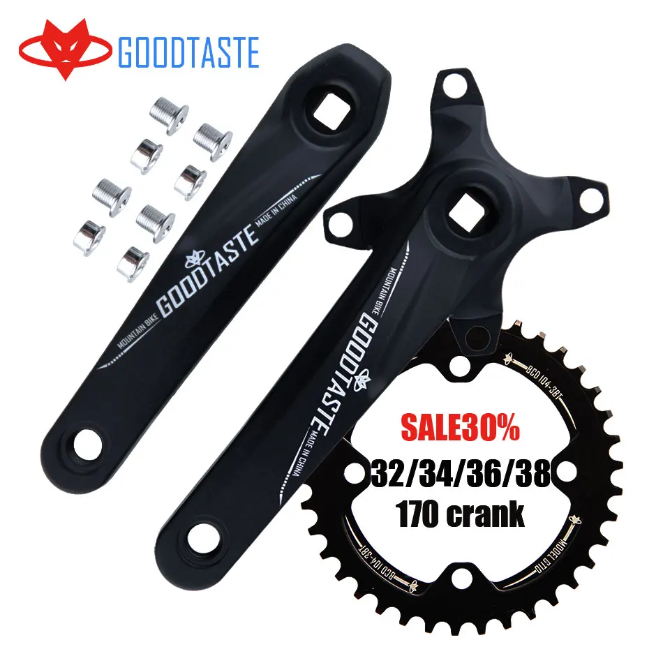 

New Goodtaste Crank Bicycle BCD 104 MTB Bike Parts Aluminum Alloy 170mm 32 34 36 38T Chain Ring Track Crankset Bottom Bracket