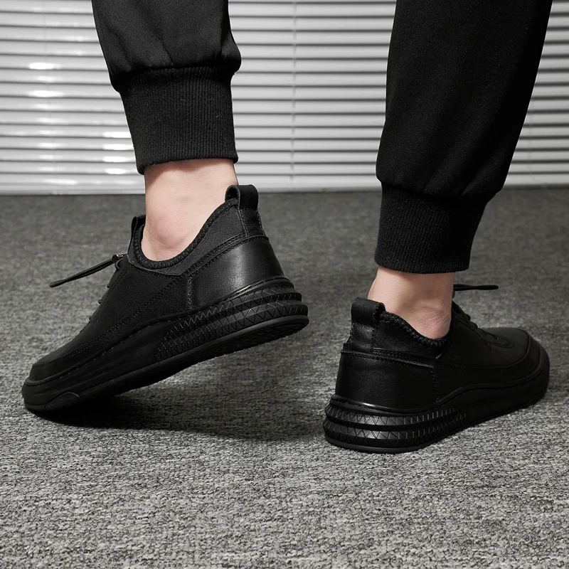 Online Baru Asli Kulit Pria Sepatu Pria Sneakers High Quality Lace-Up Solid Fashion Pria Sepatu Ankle Hitam Mewah Pria Handmade Sepatu