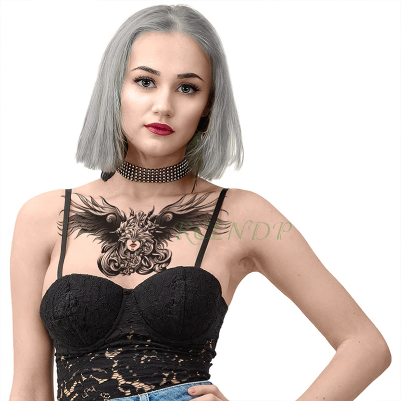 

Waterproof Temporary Tattoo Sticker owl bird wings diamond sexy Fake Tatoo Breast Chest Back Belly Flash Tatto For Women Girl